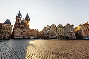 Prague Gallery: Sunbeam shining through the towers of Tyn Church at the Old Town Square, Prague, Czech Republic