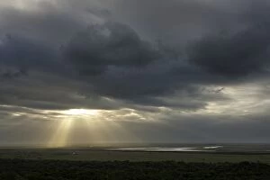 Images Dated 17th November 2010: Sunbeams breaking through a dark cloudy over a wetland, iSimangaliso Wetland Park, Kwazulu-Natal
