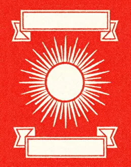 Images Dated 12th November 2012: Sunburst and Banners on Red Background