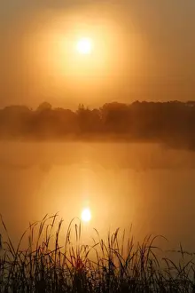 Morning Fog Prints: Sunrise, autumn fog over Big Rock Lake near Detroit Lakes, Minnesota, USA