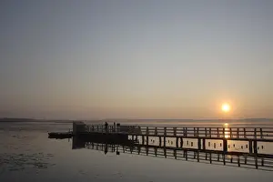 Cloudless Prints: Sunrise at Federsee lake, Federsee Lake Pier