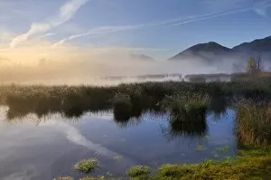 Sunrise over moorland, alpine foothills, Grundbeckenmoor marsh, Nicklheim, Bavaria, Germany, Europe