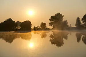 Images Dated 9th July 2013: Sunrise over a pond landscape, Herbsleben, Thuringia, Germany