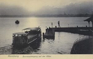 Evening Atmosphere Collection: Sunset at the Alster, Hamburg, Germany, postcard with text, view around ca 1910, historical