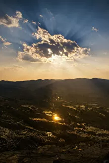 Yunnan Province Collection: Sunset in Bada (Yuanyang rice terrace)