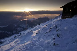 Images Dated 4th December 2010: Sunset on Benediktenwand mountain in winter, Benediktbeuern, Bavaria, Germany, Europe
