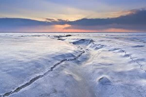 Sunset on the frozen North Sea, Lower Saxony, Germany, Europe - IMPORTANT Non-exclusive usage, retail calendar