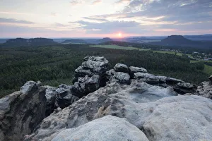 Images Dated 27th May 2012: Sunset on Gohrisch hill, Elbe Sandstone Mountains, Saxony, Germany, Europe