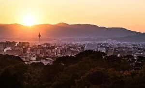 Images Dated 1st November 2013: Sunset at Kyoto tower from Kiyomizu-dera Temple in Kyoto, Japan