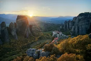 Pinnacle Rock Formation Collection: Sunset Meteora, Trikala, Thessaly, Greece