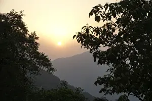 Sunset over the mountains in Mussoorie, a hill station in northern India