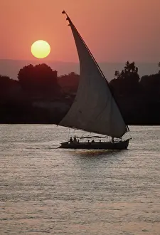 Luxor Prints: Sunset on the Nile with Boat