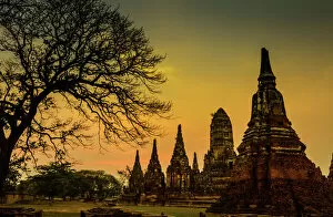Business Finance And Industry Collection: Sunset old Temple wat Chaiwatthanaram
