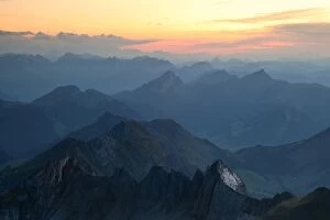 Images Dated 10th September 2011: Sunset overlooking the Swiss Alps in eastern Switzerland, from Mt Saentis in the Alpstein Range