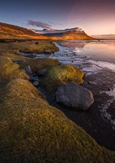 Images Dated 30th October 2013: Sunset at Rock beach in West fjord Iceland