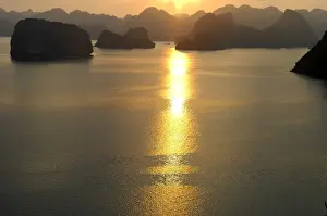 Ha Long Bay Prints: Sunset in the UNESCO-declared world natural heritage Halong Bay Viet Nam