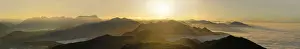 Eastern Alps Prints: Sunset, view on the Jachenau with Walchensee and Zugspitze with Wetterstein range