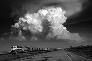 Freight Train Gallery: Super-cell storm over Freight train, Nebraska