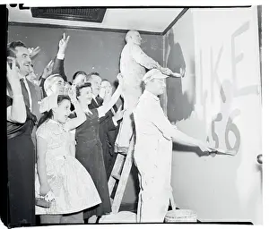 1956 Us Presidential Election Prints: Supporters Painting Sign for Dwight Eisenhower