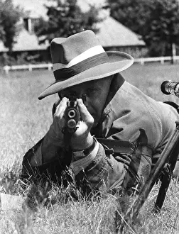 Prints of 27th July 1946: Captain Eccles target shooting at Bisley. Original Publication: Picture Post - 4143 - Bisley In The Atom Age - pub A Glimpse into the Past: Sure Shot