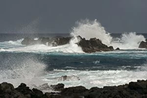 Surf on the coast during an approaching storm over the Pacific, Easter Island, Chile