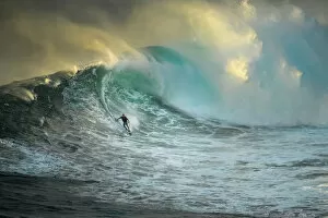 Surfer on a big wave at Jaws