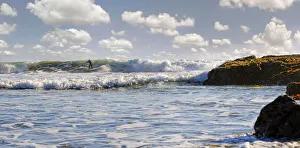 Breaker Collection: Surfer in the surf on the Pacific beach near Cambria, California, United States