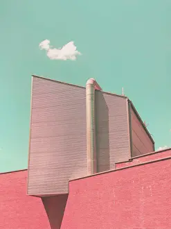 Surreal minimal architecture with geometric volumes and psychedelic colors