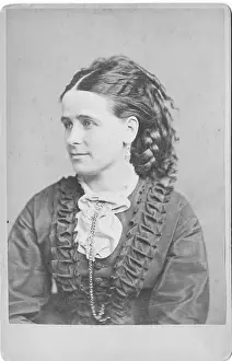 Prints of Cabinet photo with a three-quarter profile portrait of the Woman's Journal editor and advertising manager, Susan (Susie) C Vogl, from the waist up, with a relaxed expression on her face, 1885 Historic Moments from the Women’s Fight for the Vote: Susie C Vogl Photograph