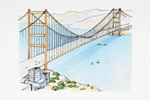 Suspension bridge across water