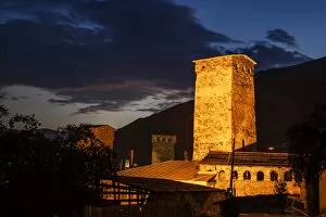 Images Dated 16th August 2014: Svan towers illuminated at night. Svaneti, Georgia
