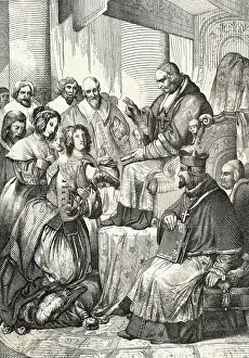Queen Of Sweden Prints: Sweden's Queen Christina Bowing to Priest