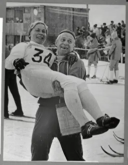 Swedish Skier and Coach Celebrating Victory
