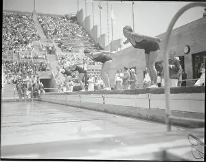 South African Prints: Swimmers Taking Mark at Start of Race