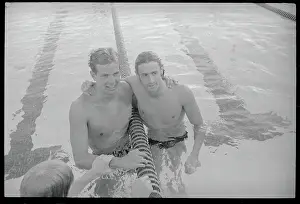 Concord Prints: Swimming Opponents Embracing in Pool