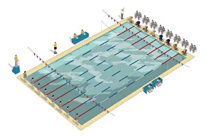 Swimming Gallery: Swimming pool, swimmers on start blocks