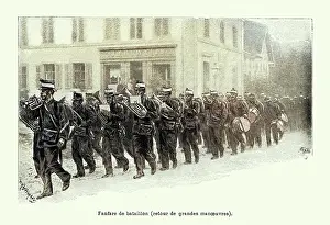 Swiss Army, Soldiers, Marching band, Military, history, Switzerland, Vintage illustration, 19th Century