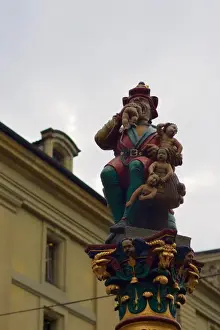 Fountain Prints: Switzerland, Bern, Old Town (UNESCO World Heritage Site) Ogre Fountain (Kindlifresserbrunnen)