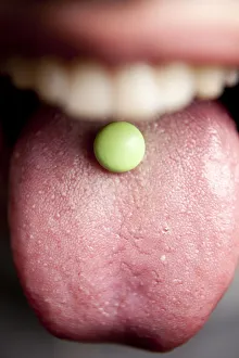 Blurred Gallery: Tablet, pill on a tongue, mouth