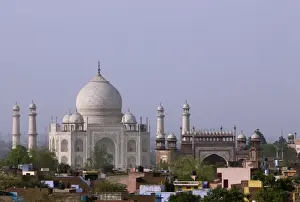 the Taj Mahal and Agra skyline