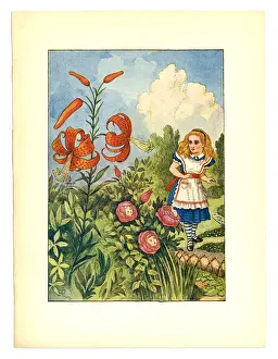 Little Girls Prints: Talking flowers illustration, (Alices Adventures in Wonderland)