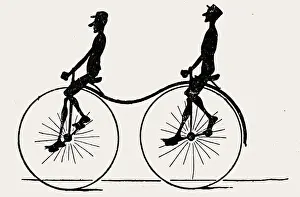 Tandem penny farthing bicycle, side view on white background