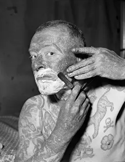 Bald Prints: Tattooed Man Shaving