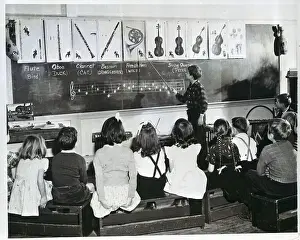 Class Prints: Teacher Points To A French Horn In Class