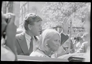 Ted and Joan Kennedy Greeting Spectators Outside Cathedral