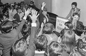 Ted Kennedy Greeting Supporters with High Wave