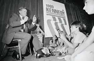 Ted Kennedy on Stage with Microphone