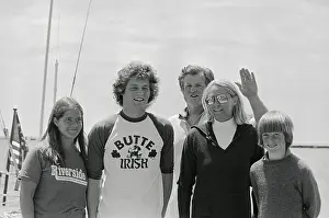 Ted Kennedy Waving Before Sailing with His Family Members