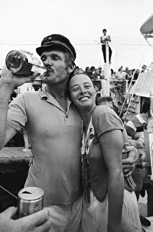 Ted Turner Drinking and Holding Admirer