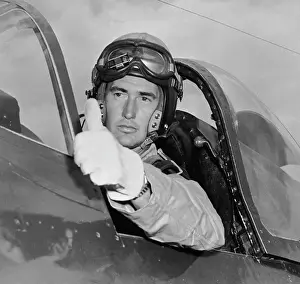 Thumbs Up Prints: Ted Williams in Airplane Cockpit
